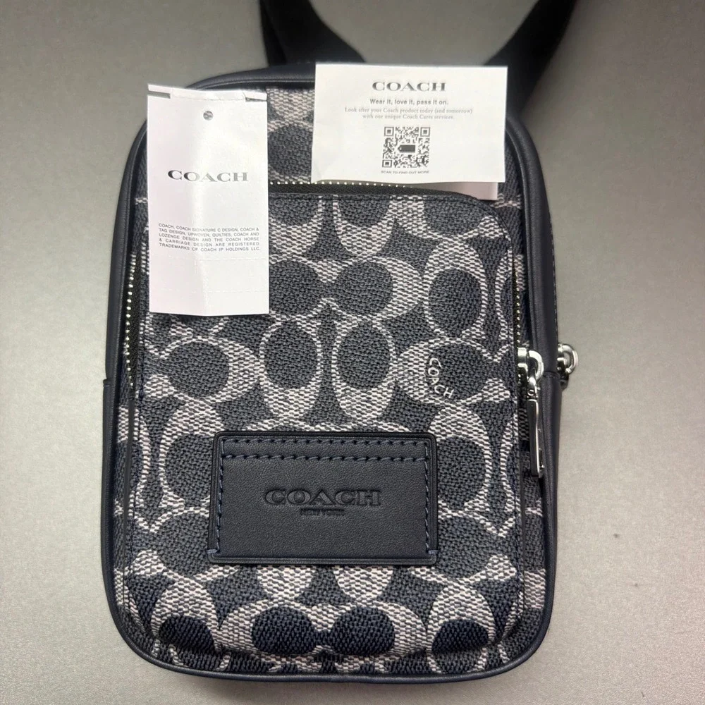 Coach Racer Sling Pack Signature Canvas Denim Chalk Crossbody Bag CEB27 SVLY7